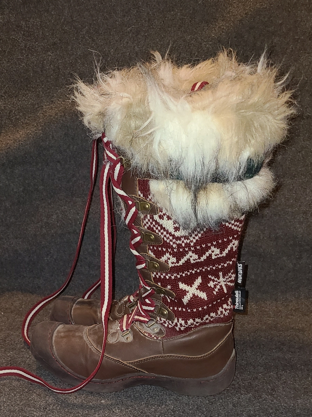 Muk Luks Womens 8 Winter Snow Boots Thinsulate Faux Fur Nordic Knit Fair Isle